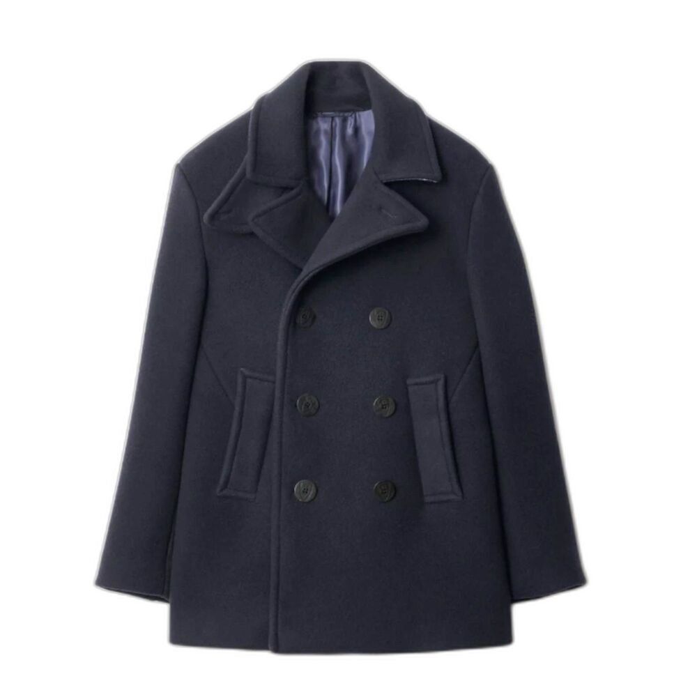 Burberry Men Claythorpe Double-Breasted Peacoat Navy Wool Peacoat Novacheck 58